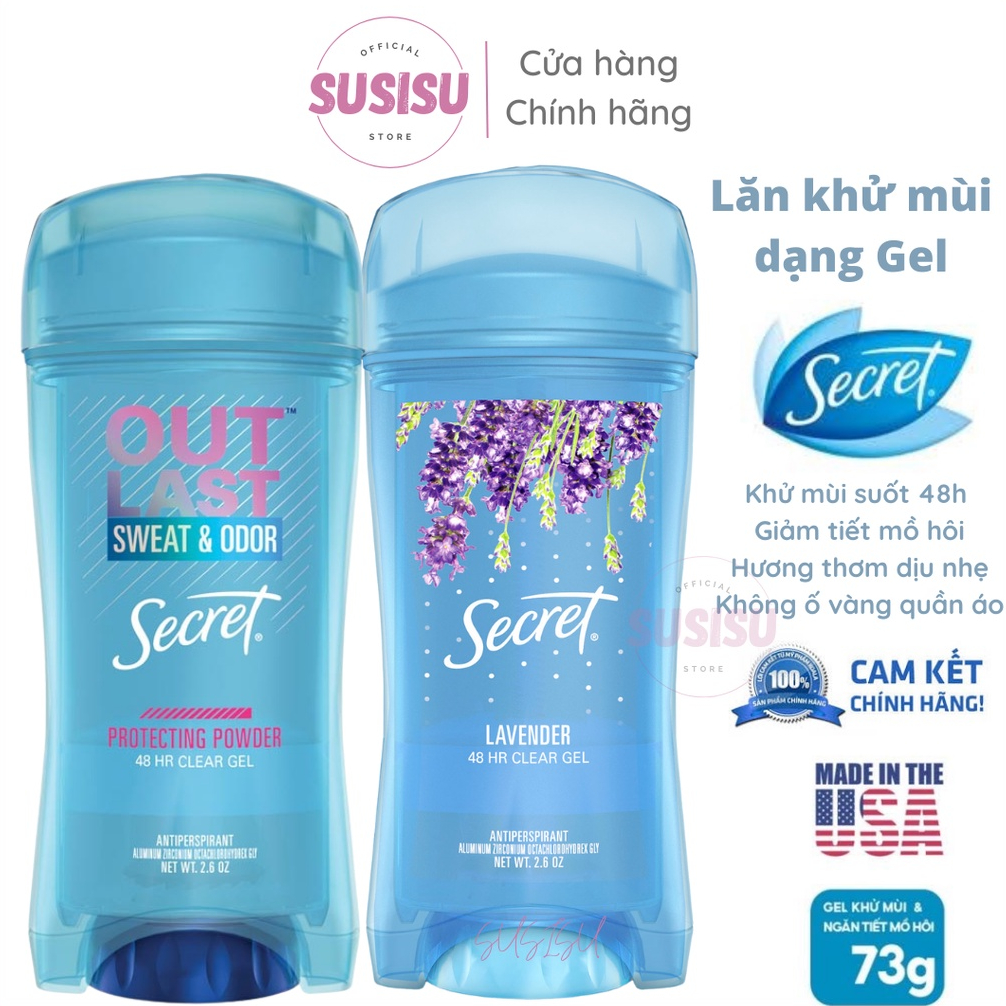 Lăn nách nữ Secret Clear Gel Deodorant 73g hương Lavender / Lăn nách dạng gel khửi mùi
