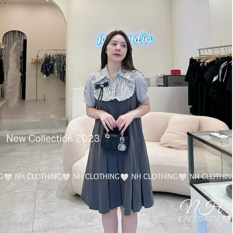 Váy công sở đầm công sở thiết kế chân dập phối nơ 2 màu đen ghi váy bầu sang chảnh đầm bâu dáng suông chất vải mềm mịn