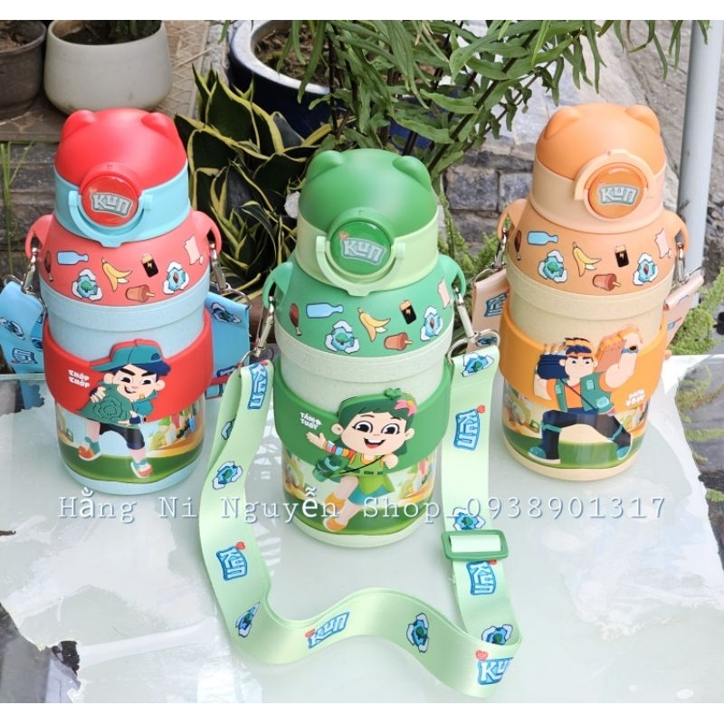Bình nước  Kun 430ml có dây đeo và ống hút nhựa lúa mạch thân thiên môi trường