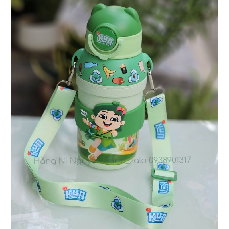 Bình nước  Kun 430ml có dây đeo và ống hút nhựa lúa mạch thân thiên môi trường