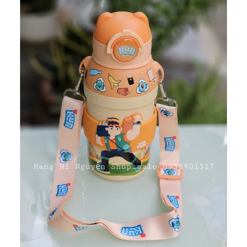 Bình nước  Kun 430ml có dây đeo và ống hút nhựa lúa mạch thân thiên môi trường