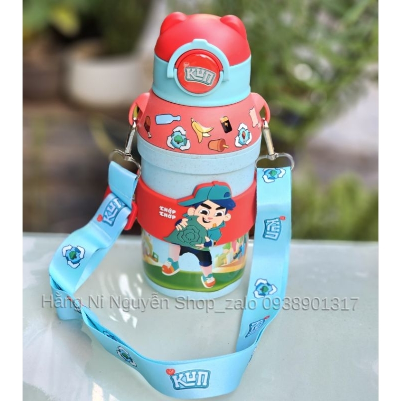 Bình nước  Kun 430ml có dây đeo và ống hút nhựa lúa mạch thân thiên môi trường