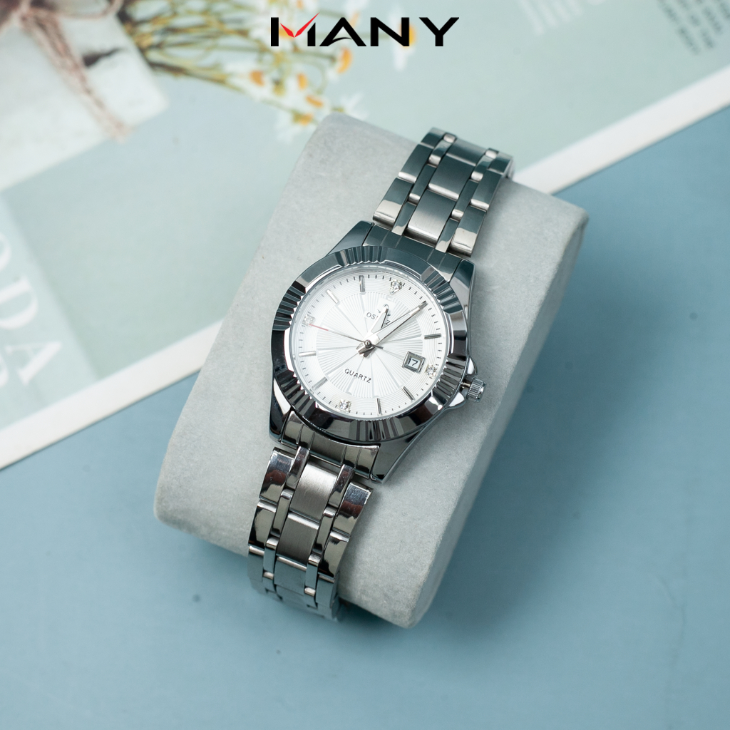 Đồng hồ nữ OSHRZO dây kim loại bảng to thời trang - Đồng hồ đeo tay mặt kính tròn MANY