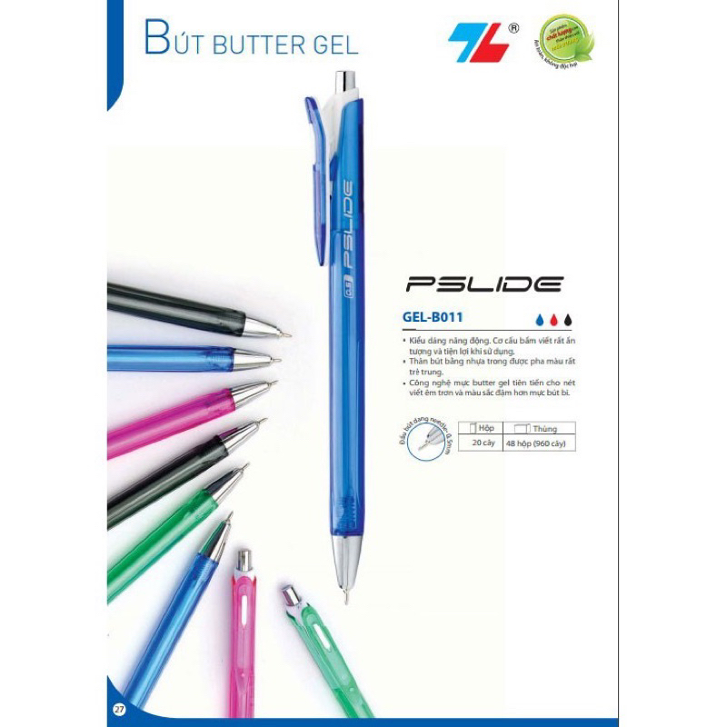 Hộp 20 Bút Gel Bấm 0.5 mm Pslide - Thiên Long GEL-B011 - MỰC XANH