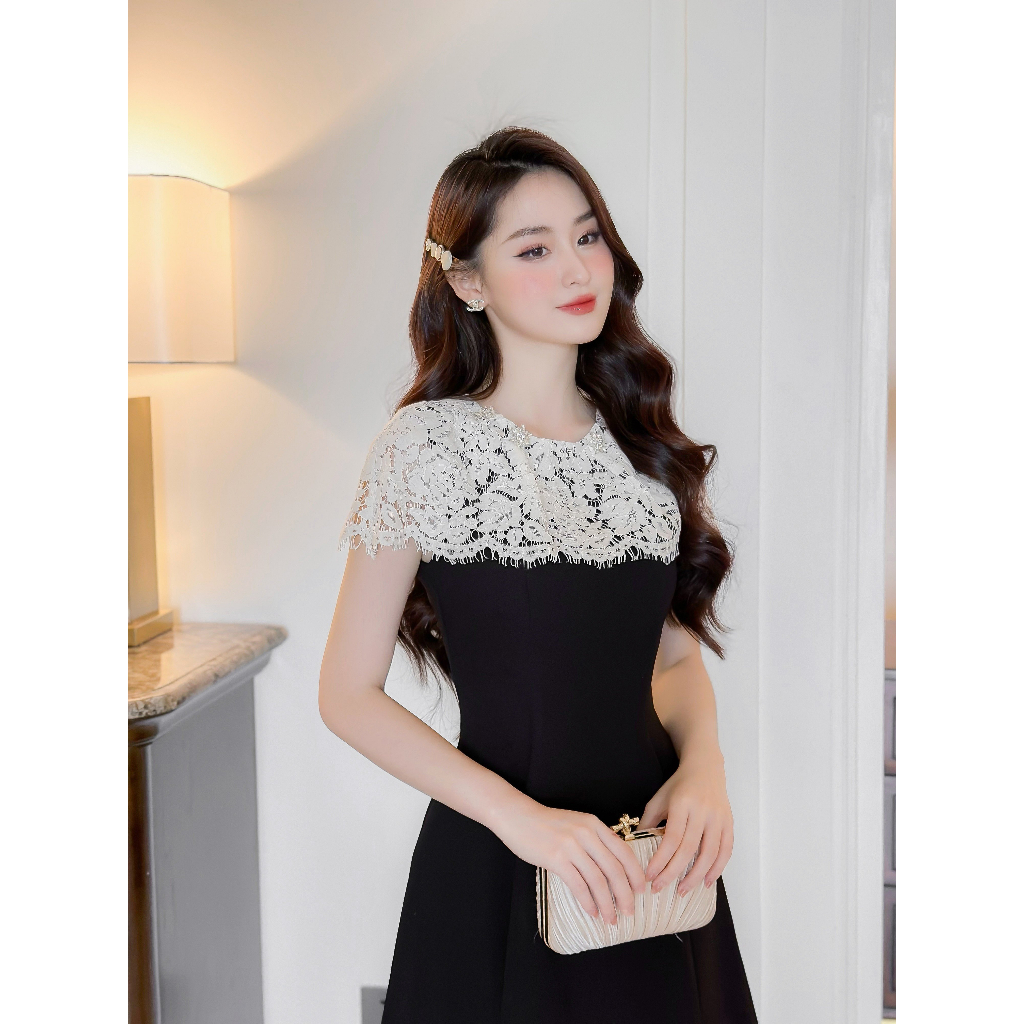 Váy tiểu thư, Váy phối ren cổ đính đá, MOO Design - ARMD52