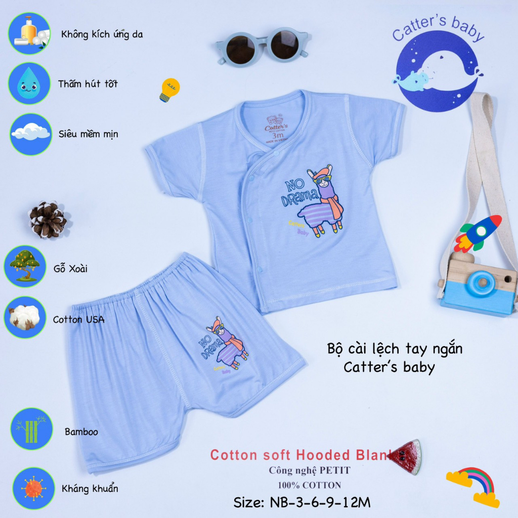 Bộ Cài Lệch Sơ Sinh Tay ngắn Thun Lạnh 4 màu MTK