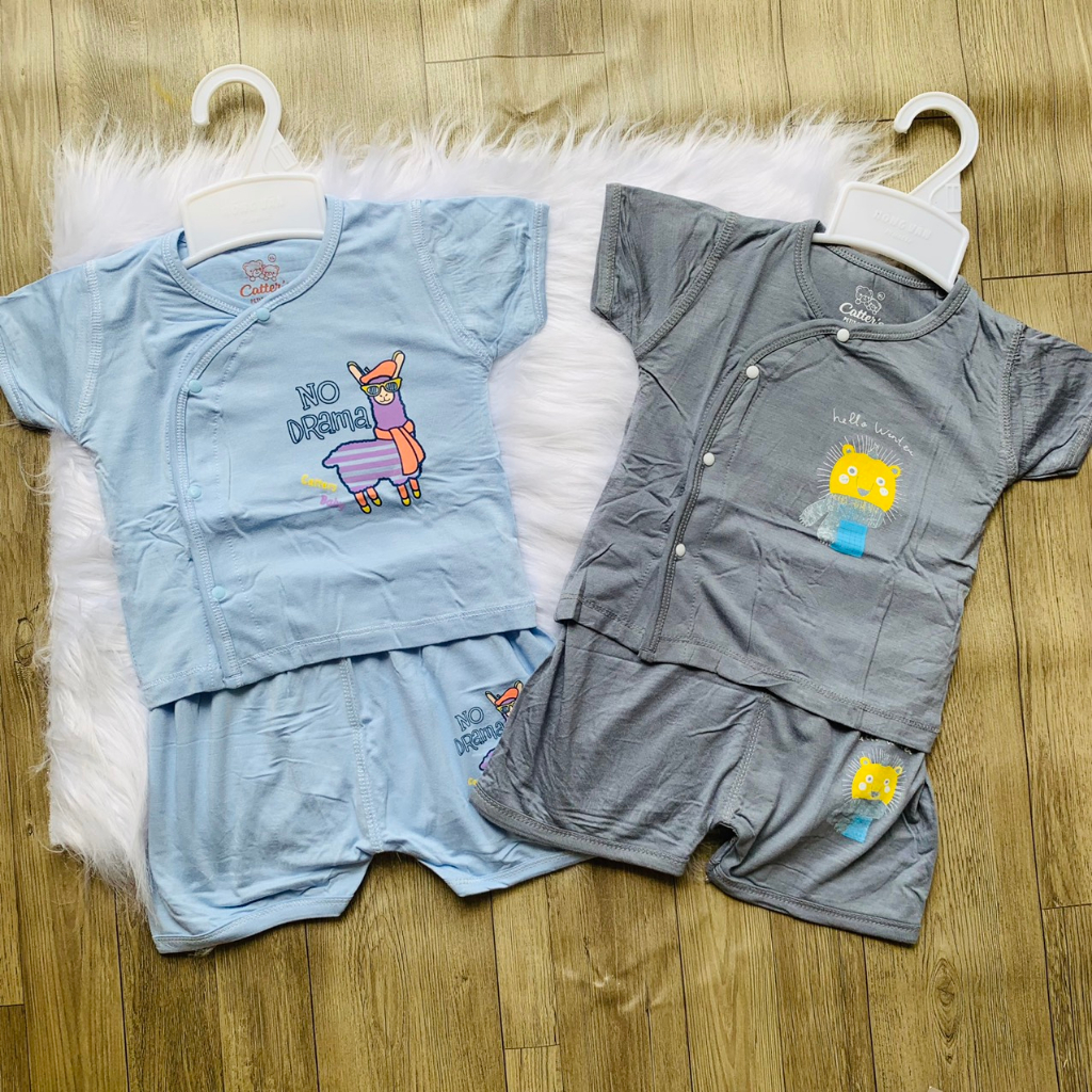 Bộ Cài Lệch Sơ Sinh Tay ngắn Thun Lạnh 4 màu MTK