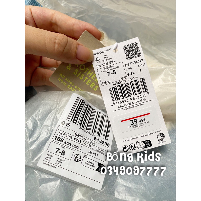 Áo Khoác Denim Bé Trai & Bé Gái Lót Lông MG