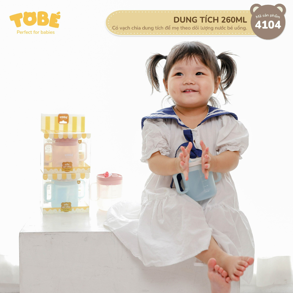Cốc tập hút Tobe 3 giai đoạn có chia vạch cho bé Lunakidsbaby