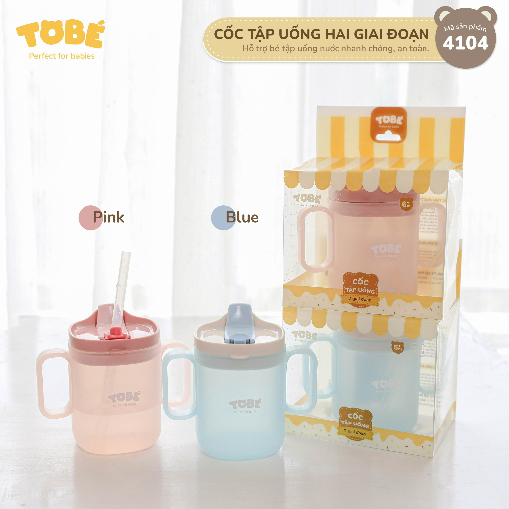 Cốc tập hút Tobe 3 giai đoạn có chia vạch cho bé Lunakidsbaby