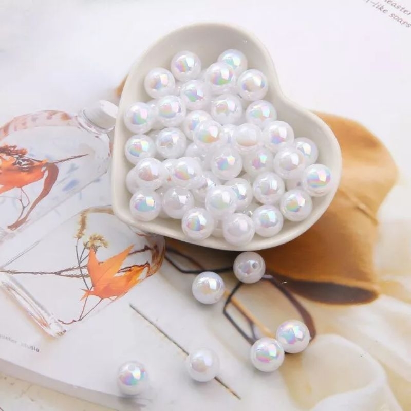 10 hạt nhựa tròn ánh màu hologram 6mm, 8mm, 10mm/ hạt nhựa acrylic màu lấp lánh xỏ lỗ hai đầu