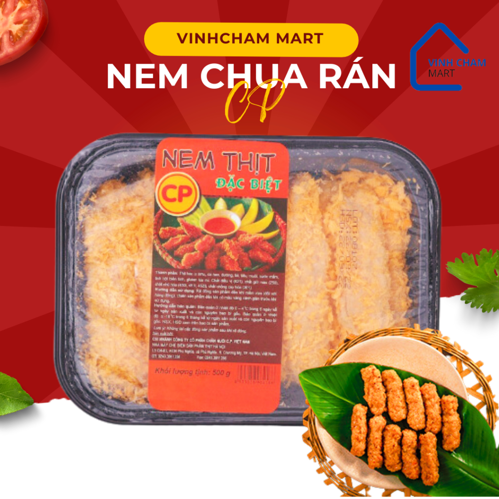 Nem Chua Rán CP Nem Thịt CP Nem Chua Rán Hà Nội Ngon Vỏ Giòn Làm Xiên Chiên Đồ Ăn Vặt Ngon Rẻ 500gr