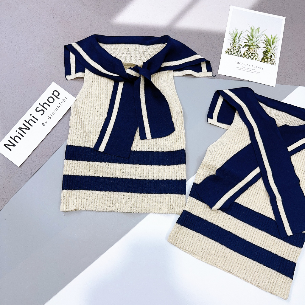 Áo len buộc vạt sát nách, Áo thuỷ thủ len mongtoghi AL9912 - NhiNhi Shop