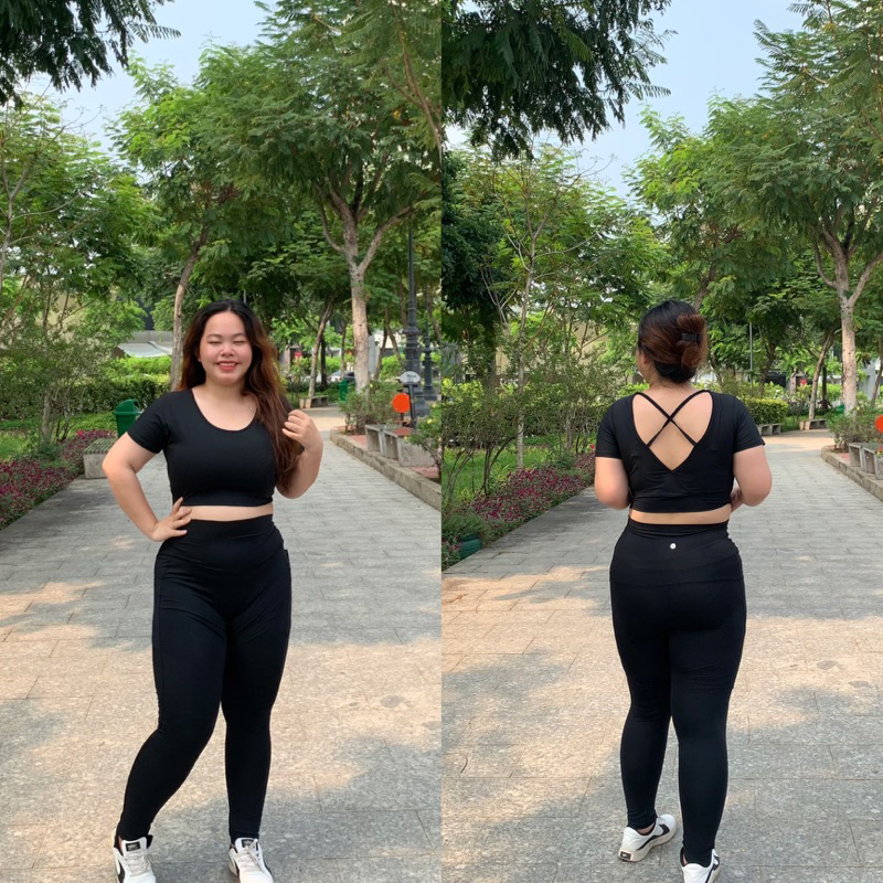 Set dài tập gym yoga bigsize chất thun poly 2 da co dãn 4 chiều 3 màu đen hồng nâu kèm mút