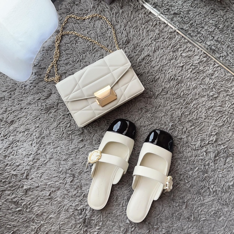 Giày sục búp bê Cnk quai ngang to đính hoa mũi bóng phong cách tiểu thư cá tính hàng Fullbox mới 2023 G03