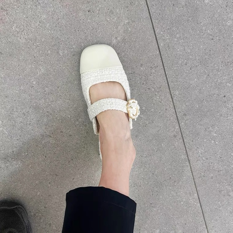 Giày sục búp bê Cnk quai ngang to đính hoa mũi bóng phong cách tiểu thư cá tính hàng Fullbox mới 2023 G03