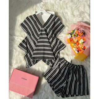 Bộ đồ ngủ nữ pyjama lụa cộc tay thiết kế cao cấp lysilk - bn378 - đồ ngủ mặc nhà áo ngắn tay nữ quần đùi đẹp