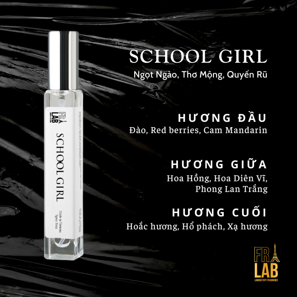 Nước Hoa Nữ School Girl Fralab Mùi Hương Ngọt Ngào, Thơ Ngây, Quyến Rũ, Chai Xịt 10ml