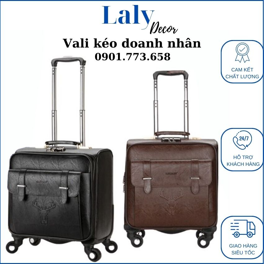 Vali doanh nhân HÀNG CAO CẤP 18inch bằng da bánh xe xoay 360 hợp làm hành lý xách tay khi đi công tác