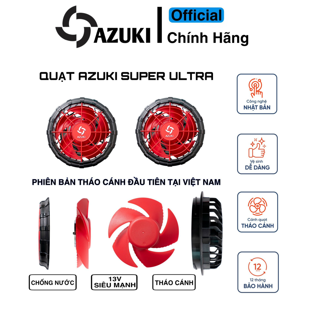 Quạt AZUKI 13V ULTRA không chổi than THÁO CÁNH