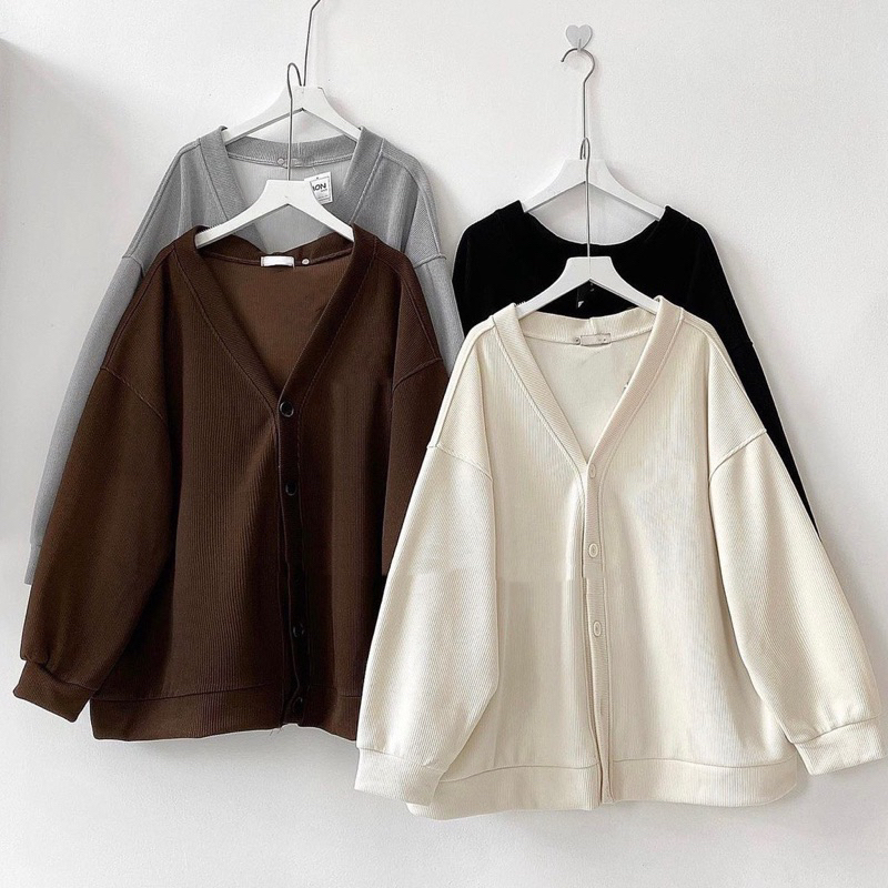 Áo khoác cardigan tay dài nỉ tăm from rộng hàn quốc yansoo