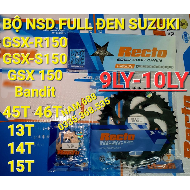 Nhông sên dĩa gsx-r150,gsx-s150,gsx 150 bandit bộ đen 9ly & 10ly