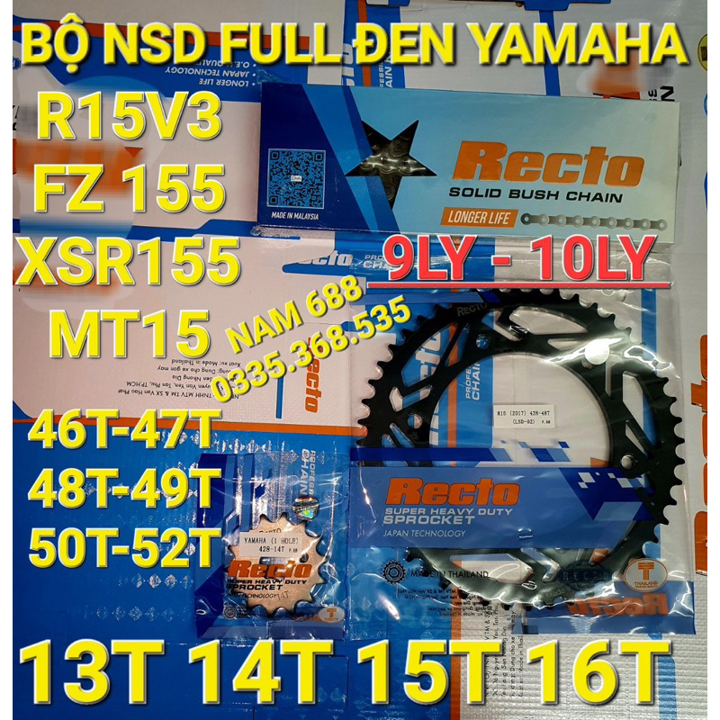 Nhông sên dĩa r15v3,xsr 155,mt15,fz 155 9ly 10ly dĩa 46,47,48,49,50,52 chính hãng recto