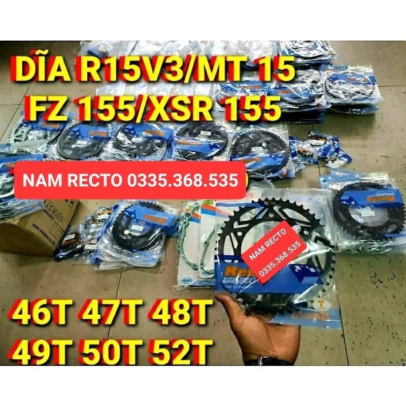 Nhông sên dĩa r15v3,xsr 155,mt15,fz 155 9ly 10ly dĩa 46,47,48,49,50,52 chính hãng recto