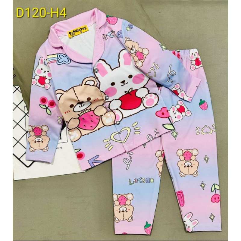 MÃ D120 PIZAMA DÀI TAY BÉ GÁI THUN LẠNH 3D SIZE 20-42KG