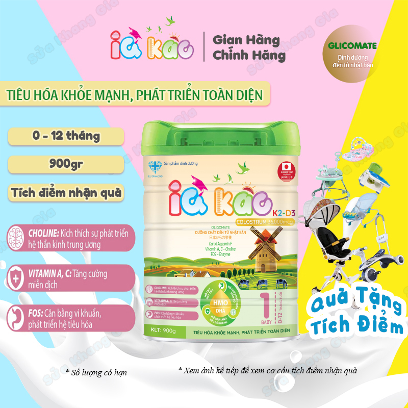 Sữa bột IQ KAO BABY giúp trẻ ăn ngon tiêu hóa tốt tăng sức đề kháng phát triển toàn diện hộp 900g
