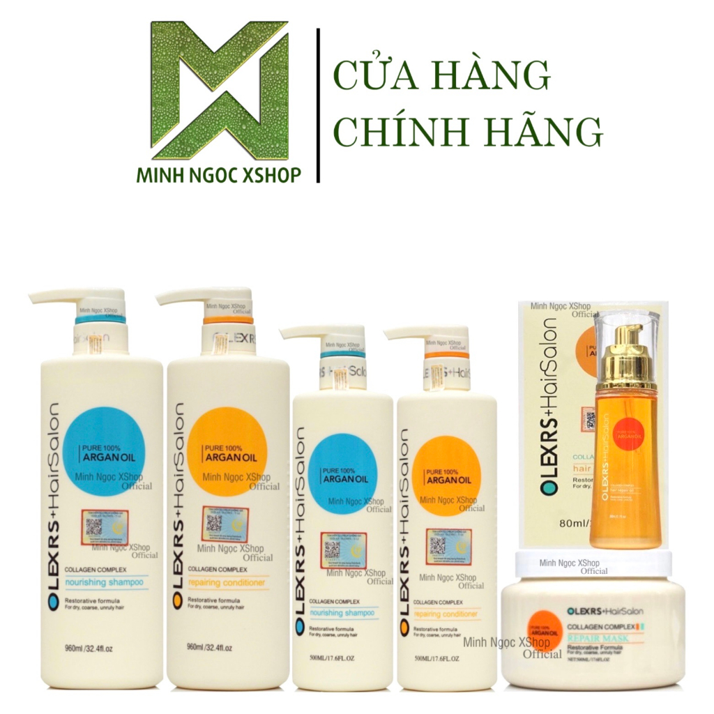 Combo dầu gội xả, kem ủ tóc, dầu dưỡng phục hồi chống rụng Olexrs Hair Salon Collagen 80ml - 500ml - 960ml