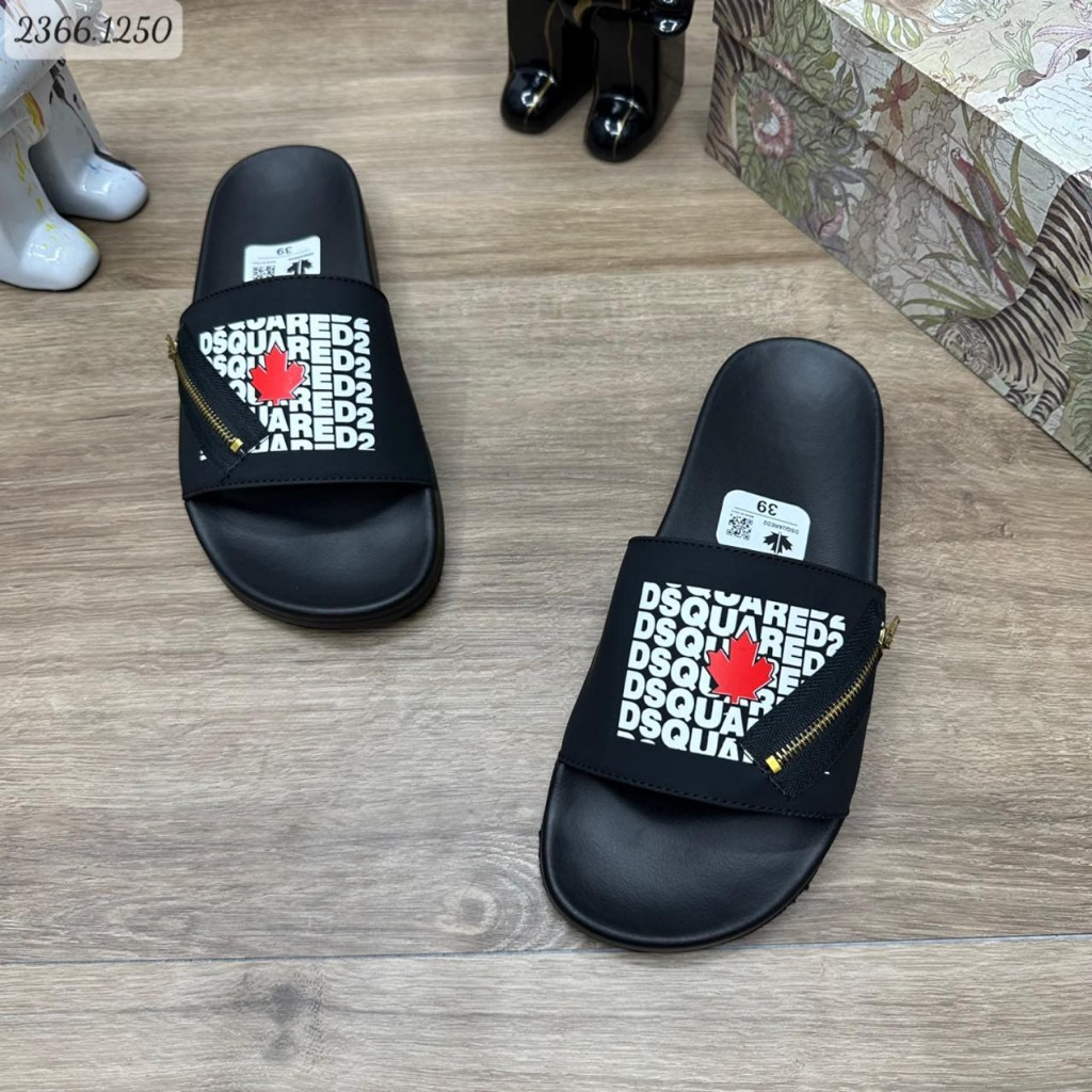 Dép lê quai ngang DSQ2 Khóa Chéo, DSQ Khóa Zip Lá Phong Đỏ Hàng nét chuẩn HOT HIT 2023