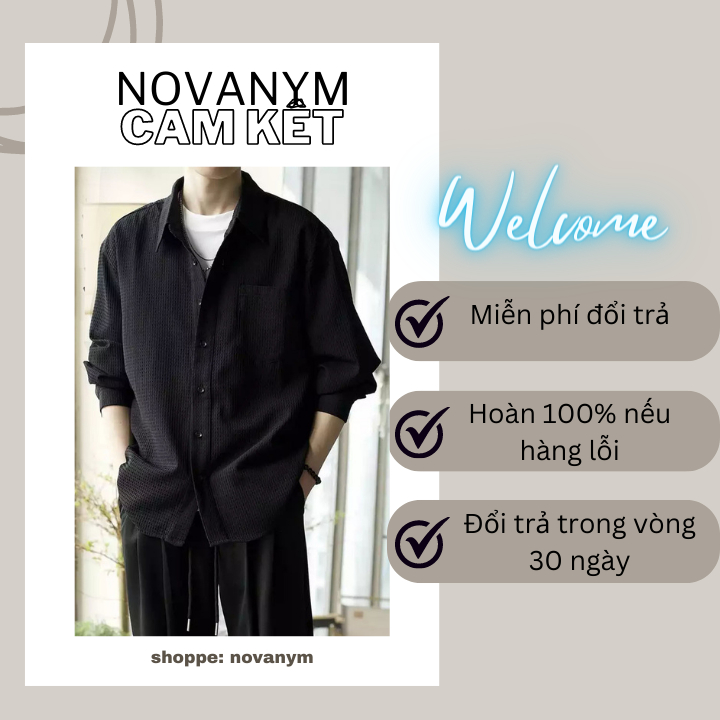 Áo sơ mi nam, áo sơ mi tổ ong dài tay Novanym vải cotton tổ ong phong cách Hàn Quốc