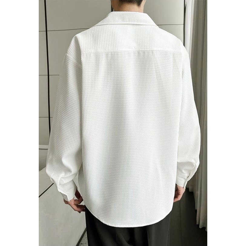 Áo sơ mi nam, áo sơ mi tổ ong dài tay Novanym vải cotton tổ ong phong cách Hàn Quốc