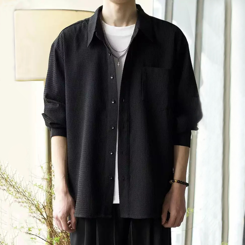 Áo sơ mi nam, áo sơ mi tổ ong dài tay Novanym vải cotton tổ ong phong cách Hàn Quốc