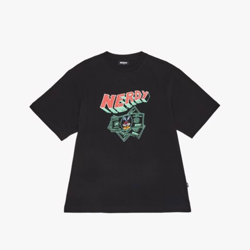 CHÍNH HÃNG - ÁO THUN NERDY MONEY RABBIT T-SHIRT - ÁO THUN CỔ TRÒN MÀU ĐEN TAY LỠ FORM ÁO TO