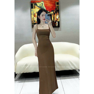 Đầm 2 dây trơn thun gân quảng châu ôm body dáng dài maxi m4 cực hot , chất thun gân co giãn