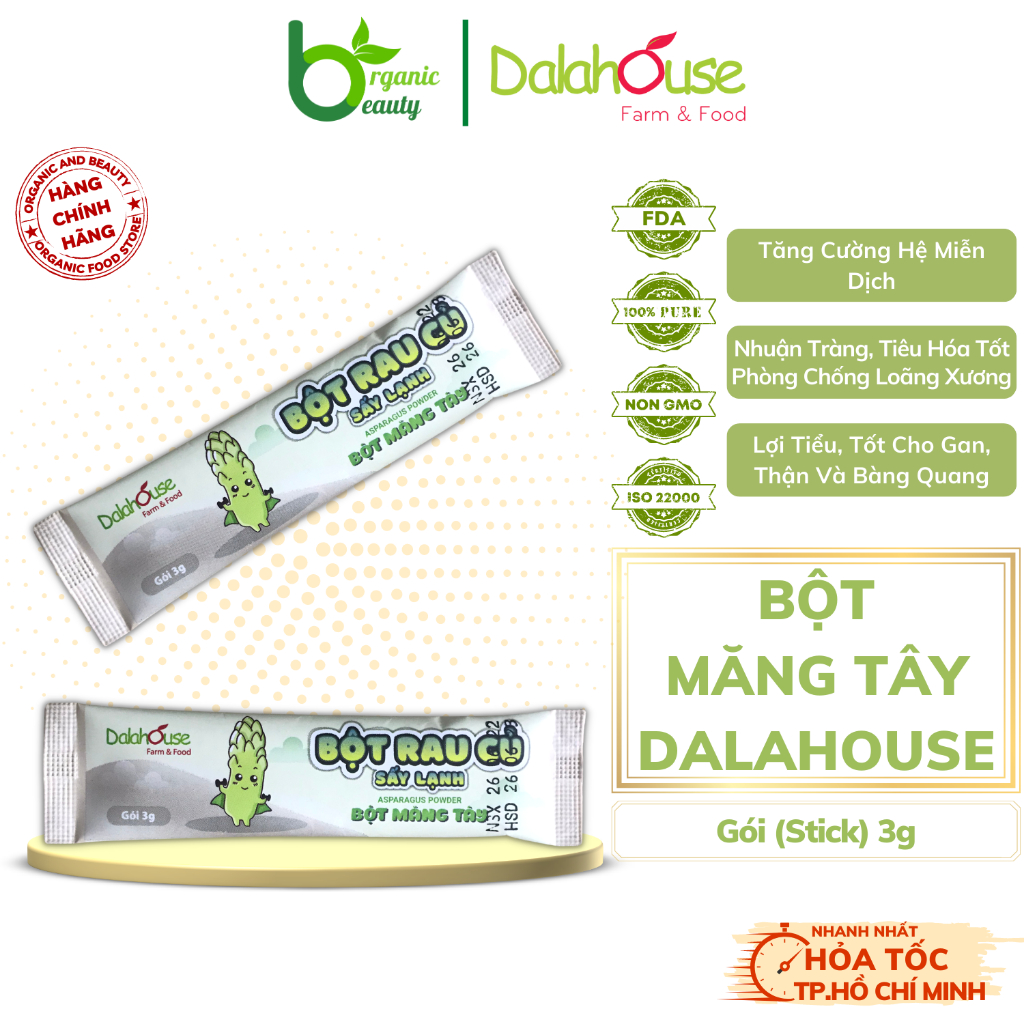 Bột Măng Tây Dalahouse - Bột Măng Tây Hữu Cơ Nguyên Chất Sấy Lạnh - Bổ Sung Rau Cho Bé Ăn Dặm - Combo 20 gói 3g