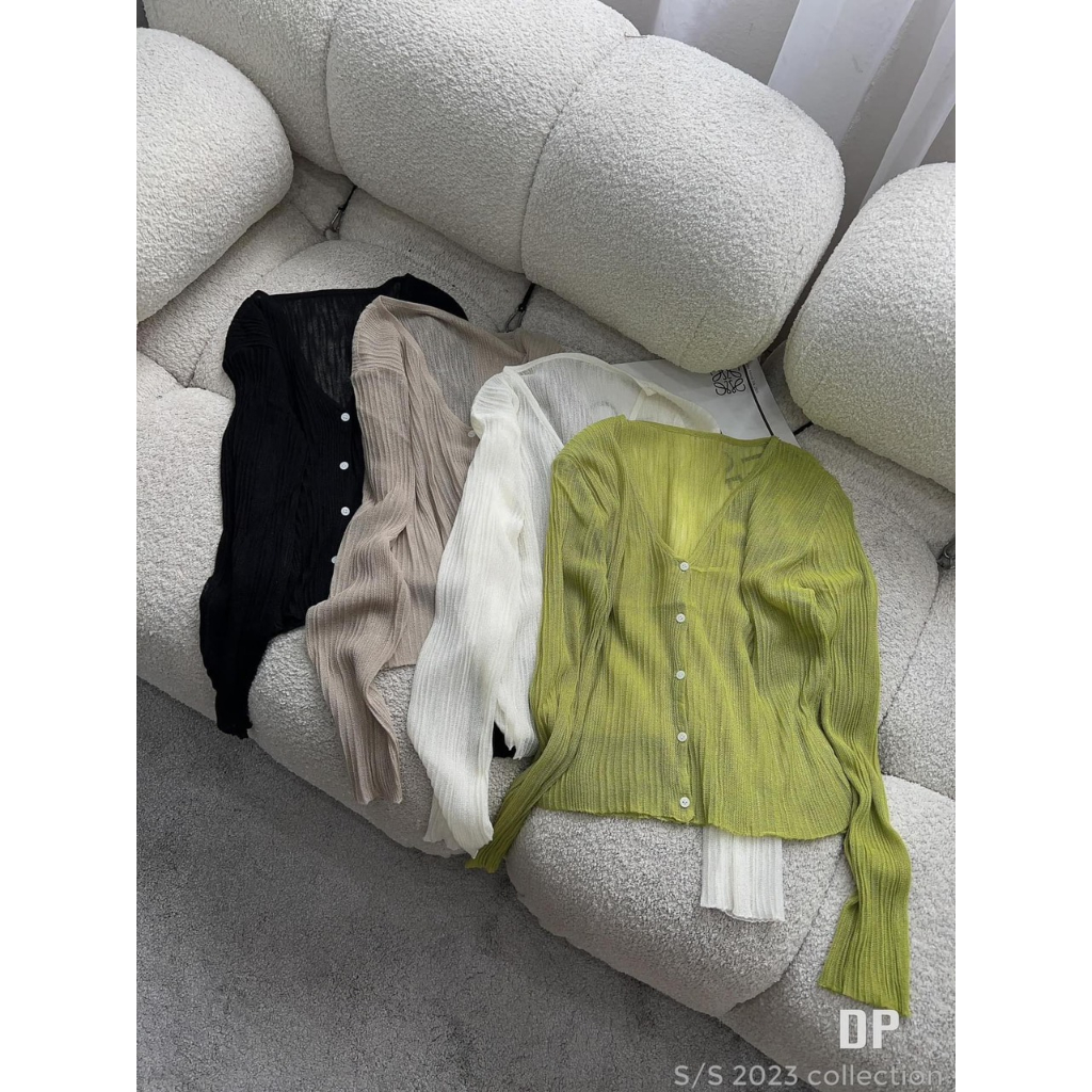 Áo cardigan nữ mỏng 5 cúc tay dài dáng ngắn form vừa, mẫu trơn basic  thời thời trang hot trend mùa thu 2023