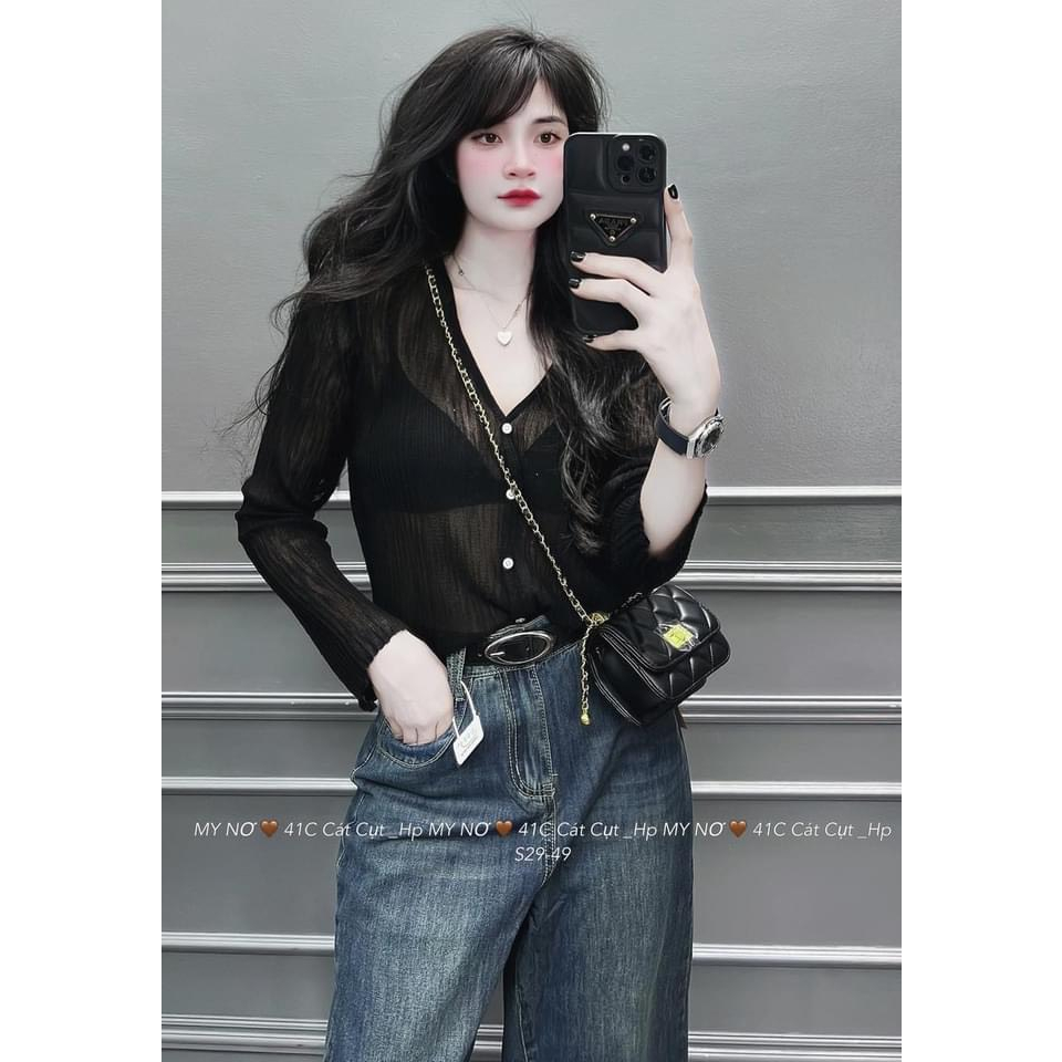 Áo cardigan nữ mỏng 5 cúc tay dài dáng ngắn form vừa, mẫu trơn basic  thời thời trang hot trend mùa thu 2023