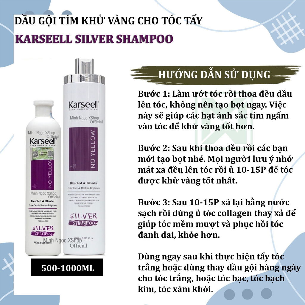 Dầu gội tím khử vàng Karseell - Elgon - Cynos Silver Shampoo 10ML - 100ML - 300ML - 500ML