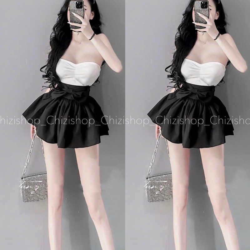 NH01 QUẦN VÁY ĐÍNH NƠ TO - CHÂN VÁY DÁNG NGẮN ( CÓ QUẦN TRONG) XOÈ CỰC XINH LOẠI 1