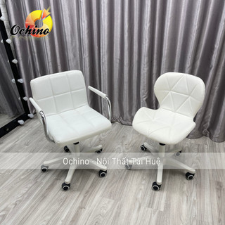 Ghế ngồi xoay 360độ bánh xe chân nhựa trắng, ghế làm việc, ngồi học bài, ghế ngồi bàn trắng điểm tiện lợi