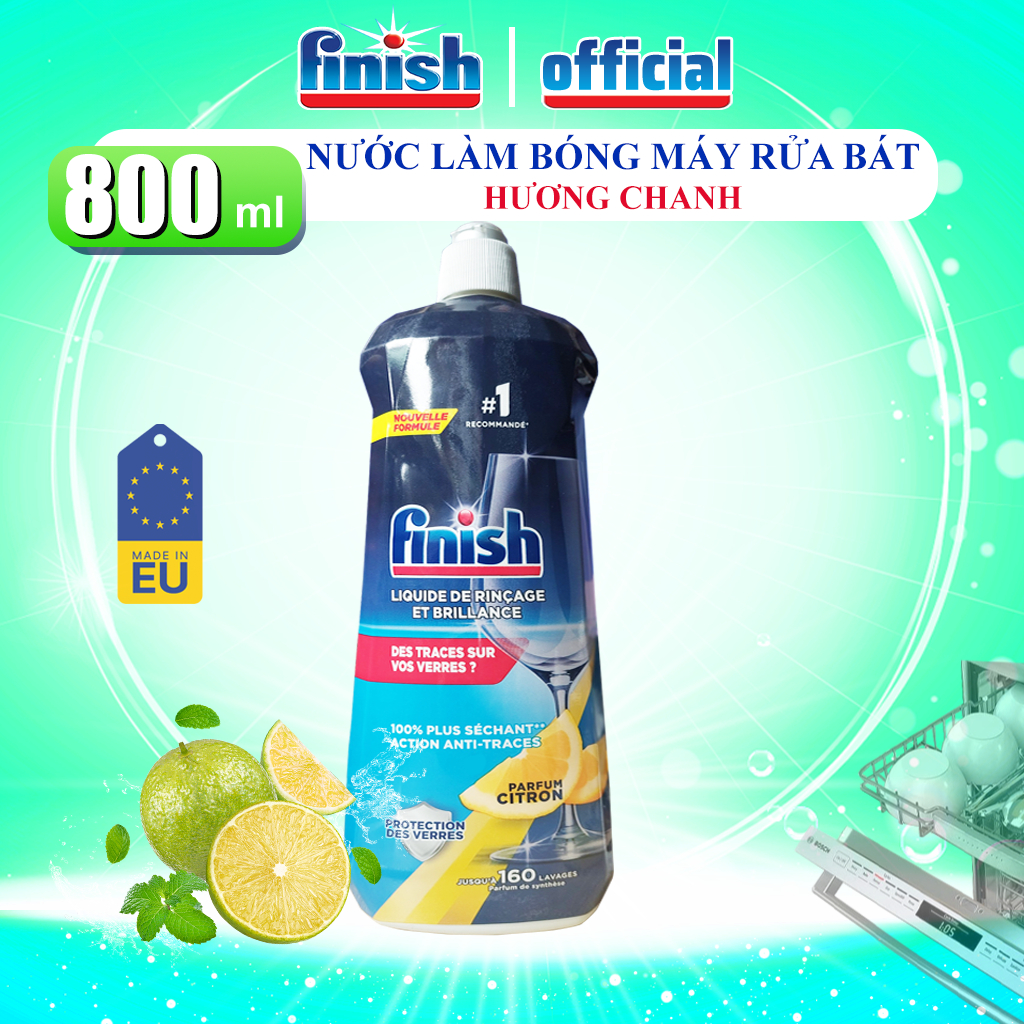 Nước Làm Bóng Chén Bát Finish Chai 800ml /500ml /400ml Tạo Độ Sáng Bóng Làm Khô Chén Bát Nhập Khẩu Châu Âu Chính Hãng