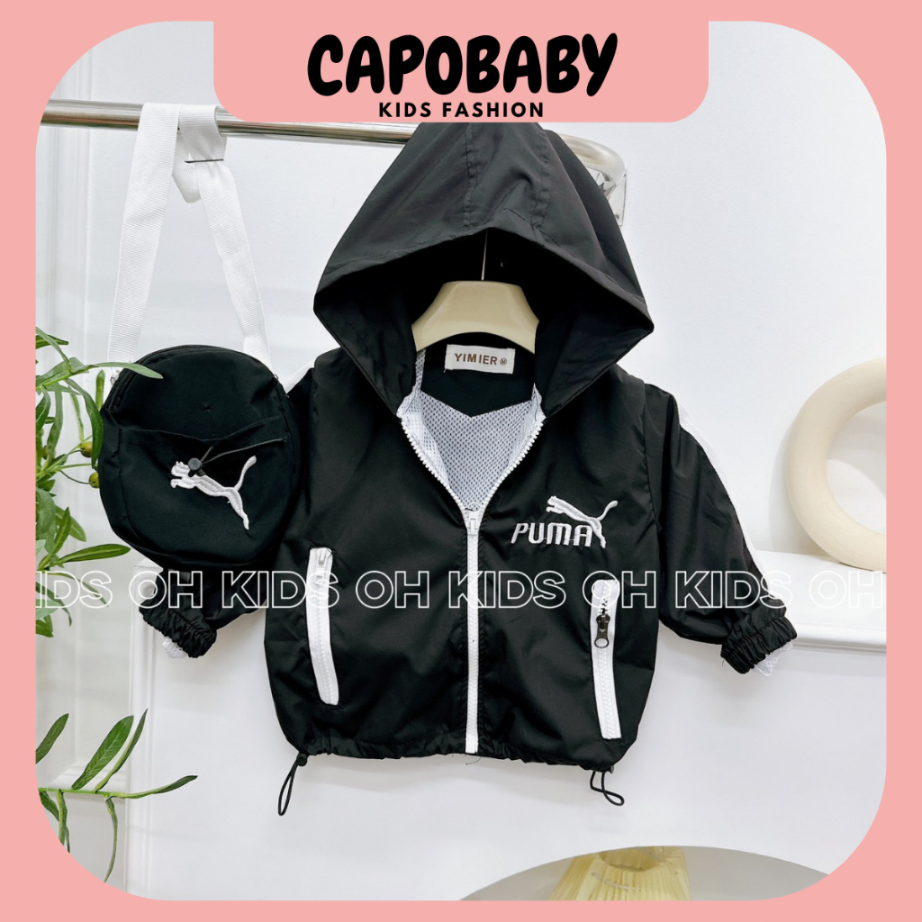 Áo Khoác Gió PU.MA Cho Bé Trai, Bé Gái, Áo Khoác Cho Bé 7-22kg