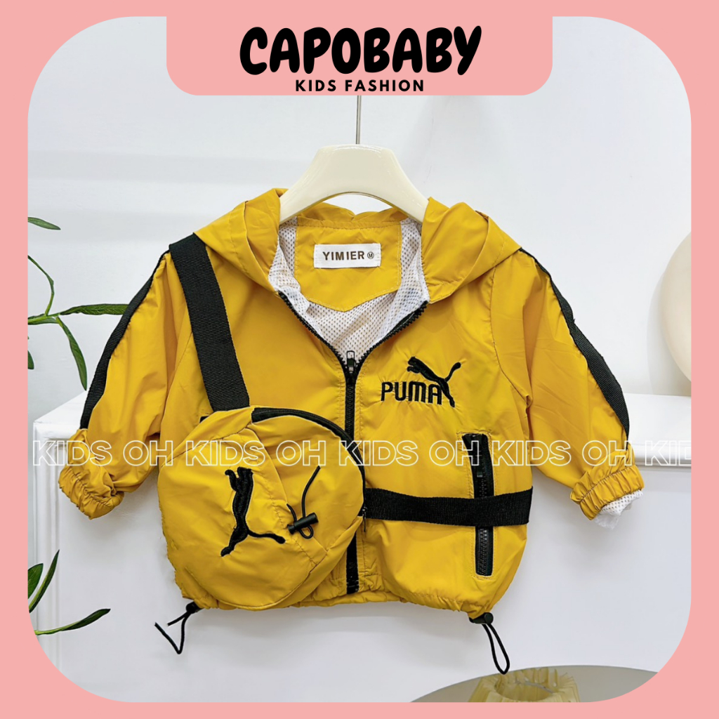 Áo Khoác Gió PU.MA Cho Bé Trai, Bé Gái, Áo Khoác Cho Bé 7-22kg