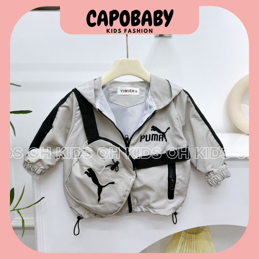 Áo Khoác Gió PU.MA Cho Bé Trai, Bé Gái, Áo Khoác Cho Bé 7-22kg