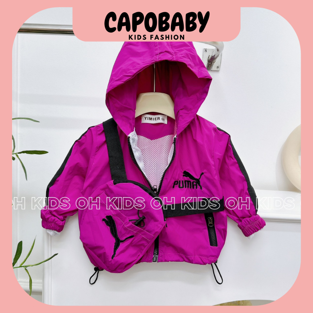 Áo Khoác Gió PU.MA Cho Bé Trai, Bé Gái, Áo Khoác Cho Bé 7-22kg