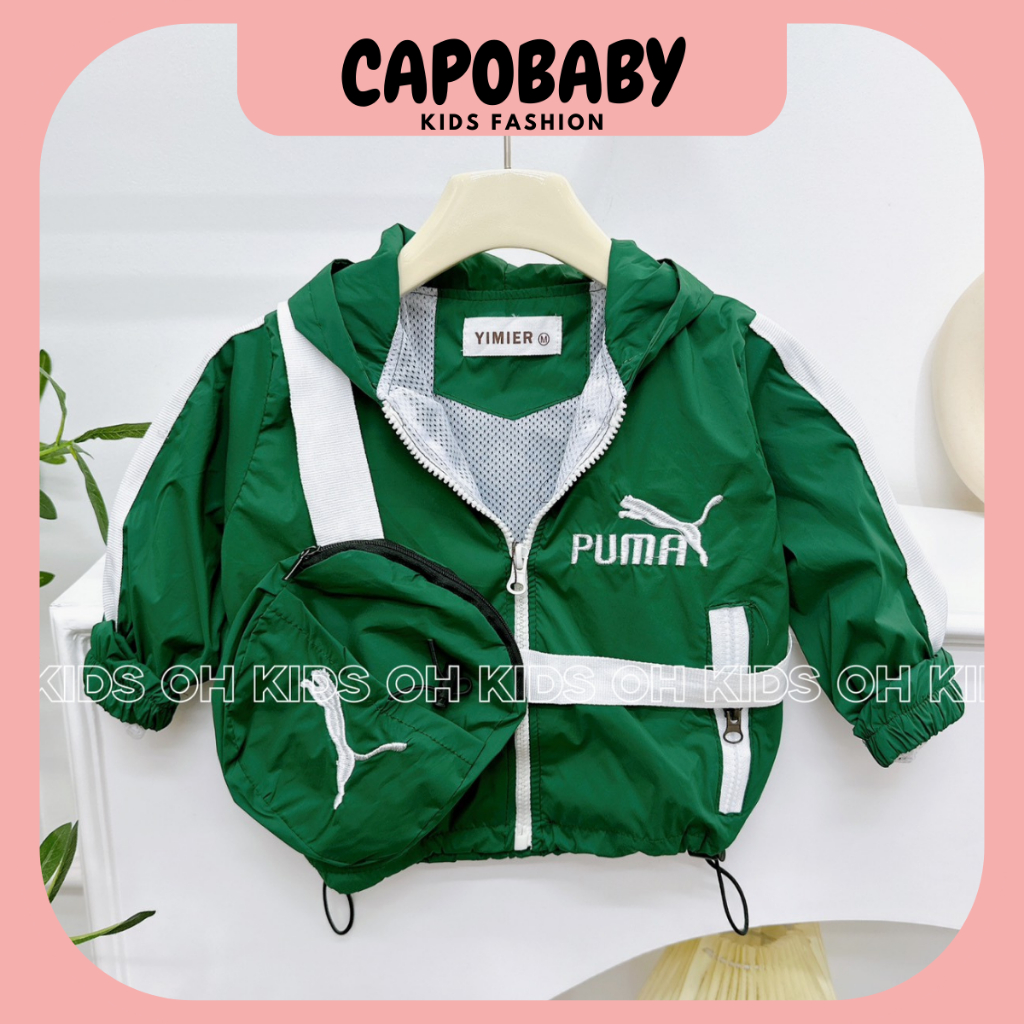 Áo Khoác Gió PU.MA Cho Bé Trai, Bé Gái, Áo Khoác Cho Bé 7-22kg