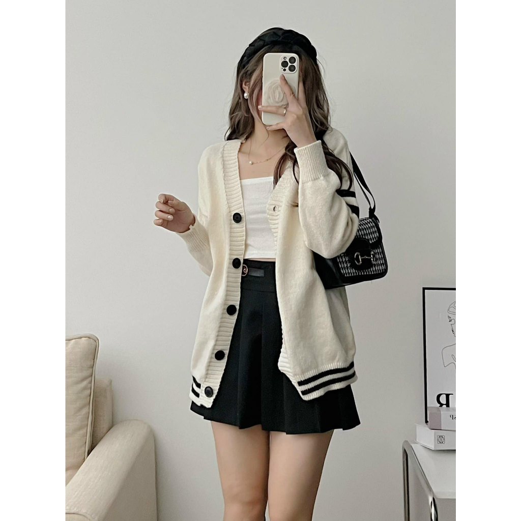 Áo Cardigan, Áo Khoác Len Nữ Thừng Viền Đen - Titto Closet